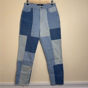 Hollister Multi-Blue Patchwork High-Rise Mom Jeans